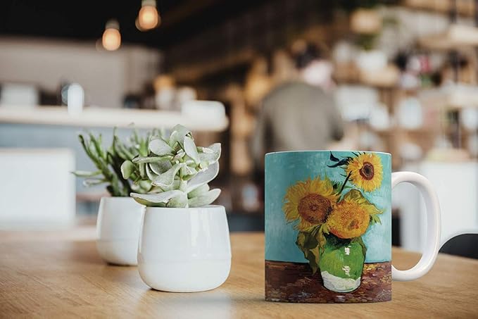 MUGBREW Classic Art Sunflowers Blue By Vincent Van Gogh Ceramic Coffee Mug Tea Cup, 11 OZ