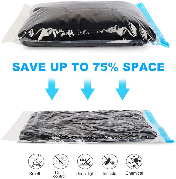 Compression Bags - Travel Accessories - 10 Pack Space Saver Bags - No Vacuum or Pump Needed - Vacuum Storage Bags for Travel Essentials - Home Packing-Organizers (Blue)