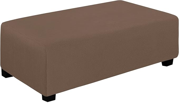 Easy-Going Stretch Ottoman Cover Folding Storage Stool Furniture Protector Soft Rectangle Slipcover with Elastic Bottom (Ottoman XX-Large, Brown)