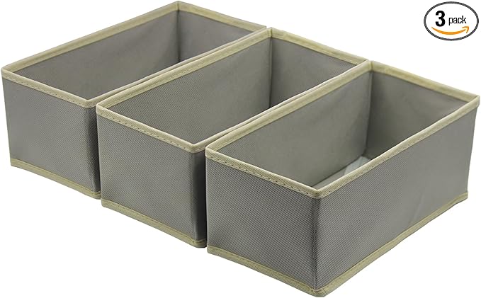 Socks Drawer Organizer Set of 3 Pack Light Grey, Underwear Dividers, Closet Cabinet Wardrobe Dresser Storage Boxes for Panties Stockings Leggings Baby Clothes