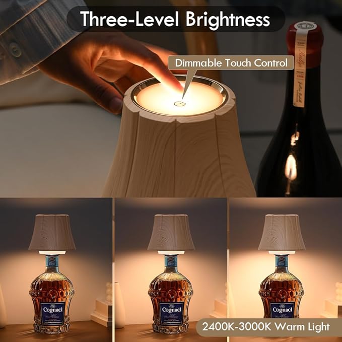 WILIT Wireless Bottle Lamp Shades for Table Lamps, 3 Level Brightness Bottle Lights for Liquor Bottles, Touch Lamps for Nightstand, Table Lamp for Bar, Modern Wine Bottle Lights, Women Gifts