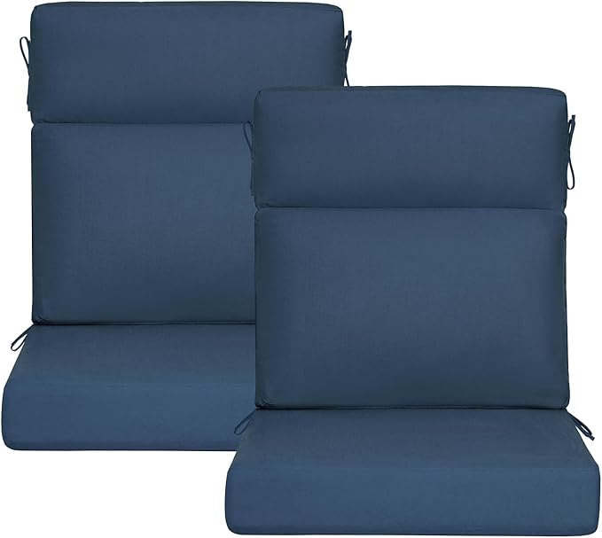 Sunbrella Outdoor High Back Chair Cushion, 2 Pack 44x21 inches Patio Chair Cushions Water Repellent Rocking Cushions Indoor Furniture Seat Pad, Specrtum Indigo