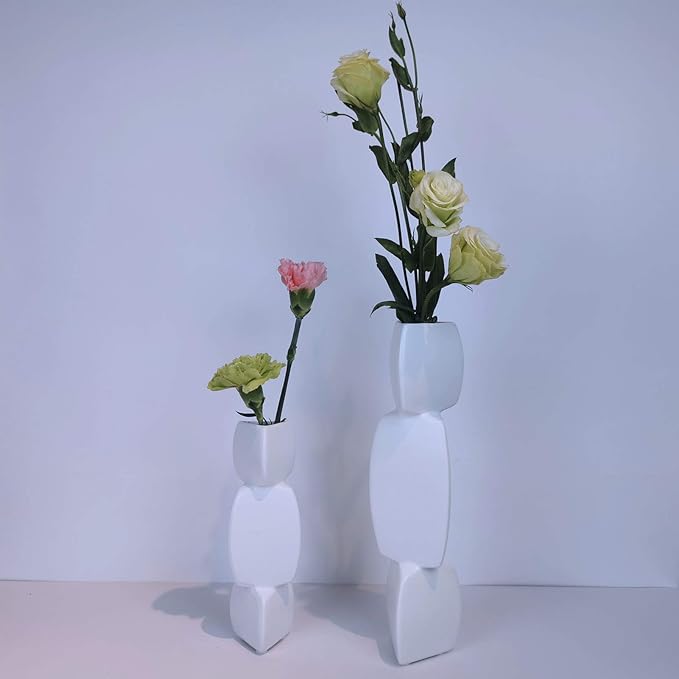 Cute Vase - 12.2“ Tall Unique Flower vase, White Aesthetic Cool Vases for Neutral Home Decor, Fun Vase Florero for Living Room Bedroom Office Decor (Triangle White, Big)