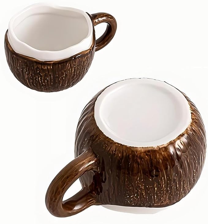 Ceramic Coffee Mug With Spoon, Coconut Cup, Novelty Mugs, Aesthetic Cups, Elegant Gift for Home Office, About 8.5-10 oz