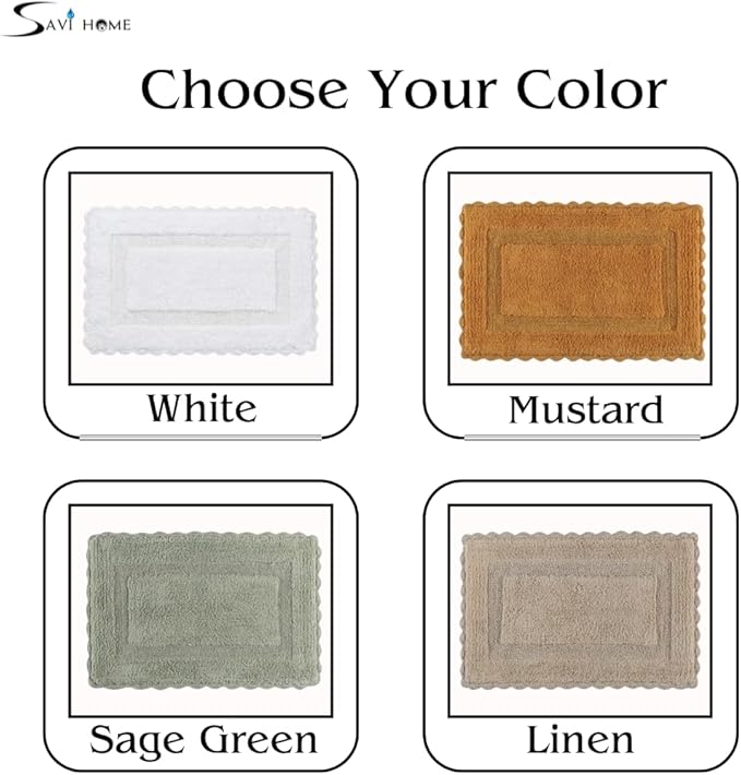 Cotton Crochet Bathmat with Antiskid 21x34 Mustard, 100% Pure Cotton, Super Soft White, Plush & Absorbent, Hand Tufted Heavy Weight Construction, Full Reversible Step Out Rugs
