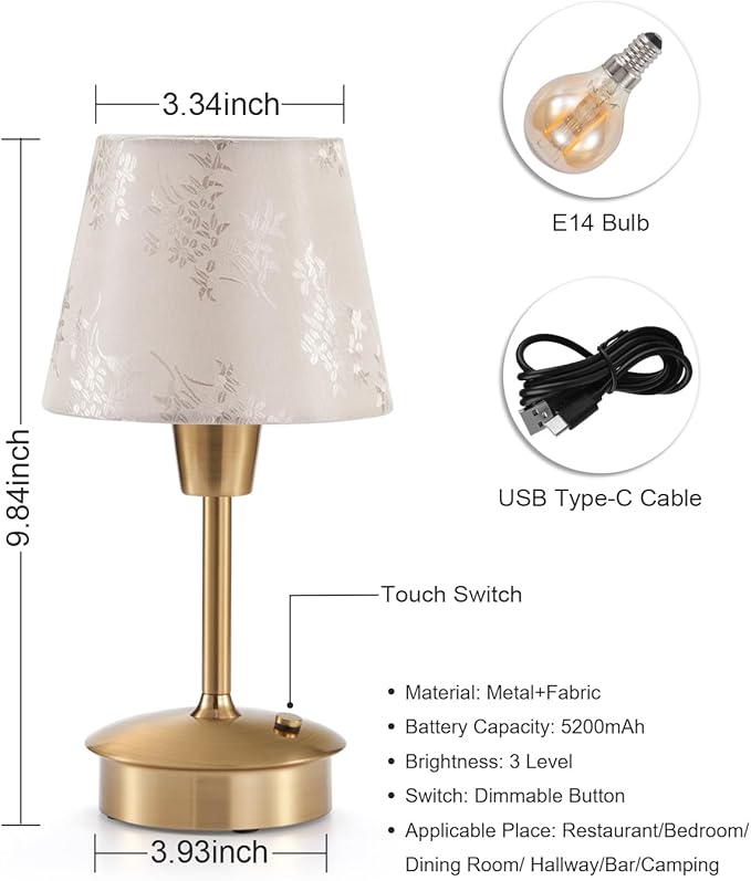 UMEXUS 2 Pack Small Cordless Table Lamp for Restaurant Dinner Table, 5200mAh Battery Operated Touch Lamps, Rechargeable Dimmable Portable Night Light for Bedside Dining Room Patio Kitchen Outdoor