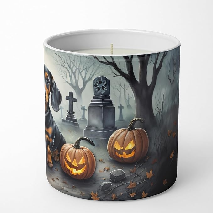Caroline's Treasures DAC2036CDL Dachshund Spooky Halloween Decorative Soy Candle Nature Soy Wax Essential Oil Home Decor Ideal for Bedroom Kitchen Bath Office Gift, 10 oz