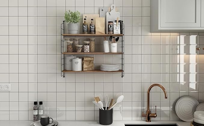 Floating Shelves Rustic Wood Wall Shelves Adjustable Metal Frame Decorative Hanging Storage Shelves for Bathroom, Living Room, Bedroom, Kitchen, Office 24 Inch (24 in)