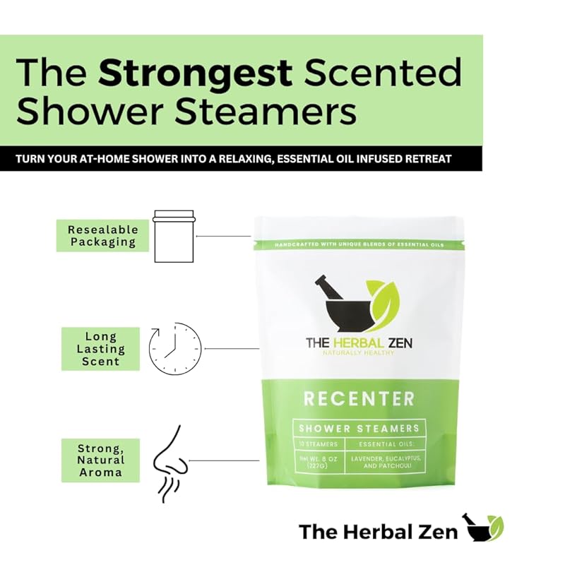 Recenter Shower Steamers Aromatherapy with Lavender and Eucalyptus Essential Oils, Aromatherapy Shower Bombs, Self Care Gift, Birthday Gift for Women, Bath Steamer for Women and Men