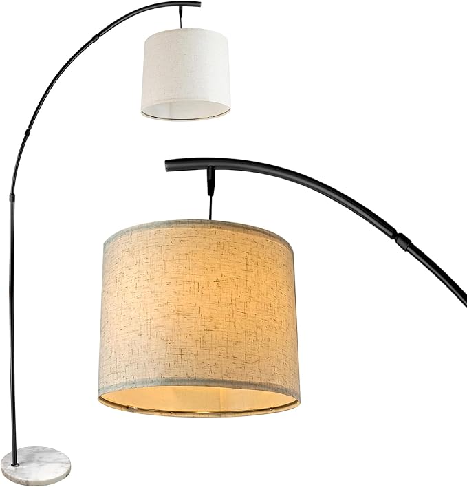Lightdot Arc Floor Lamps for Living Room, Modern Standing Lamp with Hanging Drum Shade, Tall Standing Floor Lamp with Foot Switch, Over Couch Arched Reading Light for Bedroom, Office (Black)