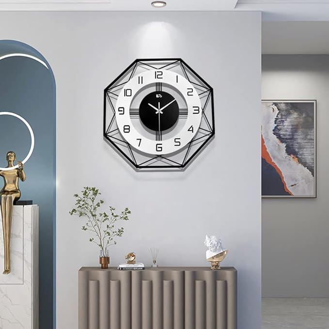 Modern Wall Clock for Bedroom Big Silent Large Decorative Wall Watch for Living Room Decor Black Office Kitchen Non Ticking Metal Indoor Wall Clock 17 Inch