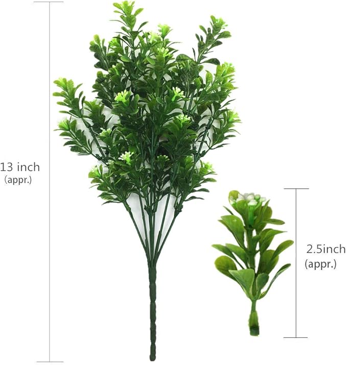 CATTREE Artificial Plants, Faux Plastic Bean Flowers Shrubs Fake Grass Leaves Simulation Greenery Bushes Indoor Outside Home Garden Office Yard Verandah Wedding Decor - 8 Pcs