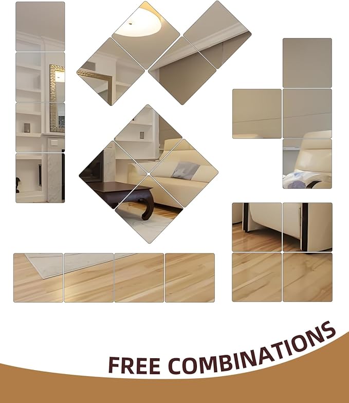 12" x 14" 16Pcs Full Length Wall Mirror Tiles, Frameless Wall Mounted Mirror Glass Wall Mirror for Home Gym, Door, Bedroom, Living Room