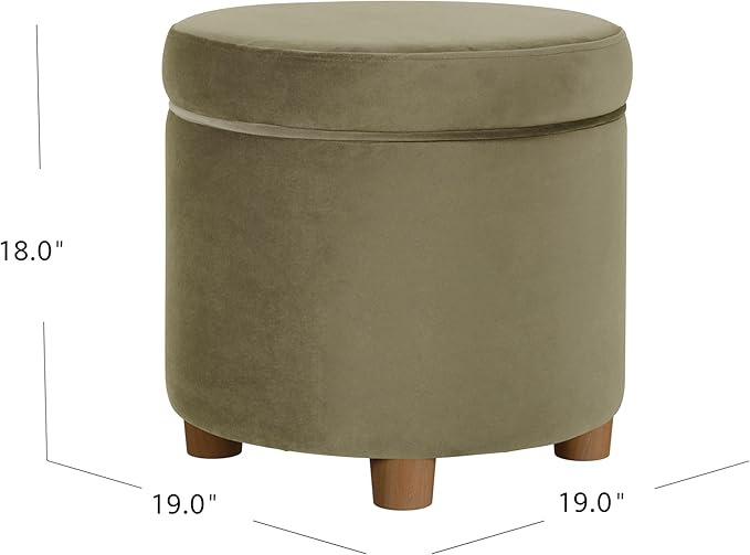 HomePop Home Decor | Upholstered Round Storage Ottoman | Ottoman with Storage for Living Room & Bedroom, Light Sage Green Velvet Large