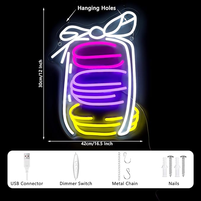 French Macarons Neon Sign, French Cookies Neon Signs For Wall Decor, Led Baking Light Up Signs for Dessert Shop Resturant Home Party Decorations Gifts