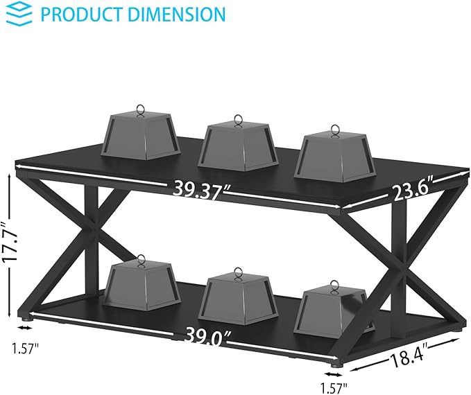 Modern Coffee Table with Storage, Farmhouse Living Room Table, Minimalist Rectangle Center Table, Industrial Vintage Wood Tea Table, 39 Inch, Black Oak