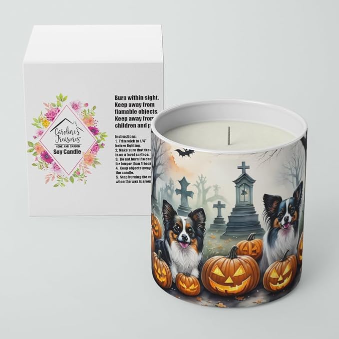 Caroline's Treasures DAC2070CDL Papillon Spooky Halloween Decorative Soy Candle Nature Soy Wax Essential Oil Home Decor Ideal for Bedroom Kitchen Bath Office Gift, 10 oz