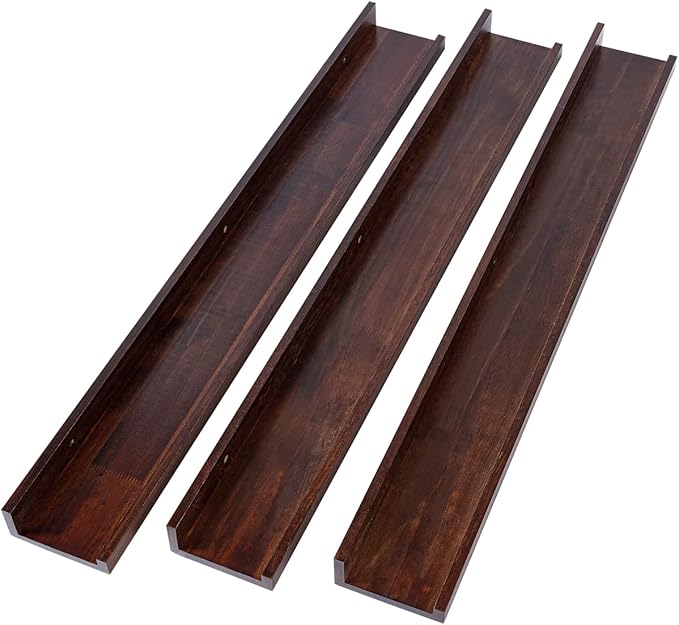 MBYD 36 Inch Wood Floating Shelves Wall Mounted Deep Walnut Picture Ledge Shelf Nursery Book Shelves for Home Decor for Bedrooms, Office, Living Room, Kitchen, 3 Same Sizes