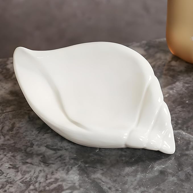 Ceramic Soap Holder with Drain, Soap Dish, Soap Saver, Shower Bathroom Decor, White