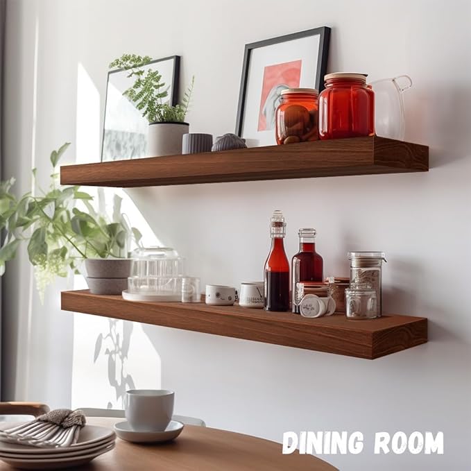 Habudda Floating Shelves, Hanging Wall Wood Shelf for Rustic Home Decor, Bathroom, Bedroom, Kitchen Display, Invisible Bracket, 17", 2 Pack
