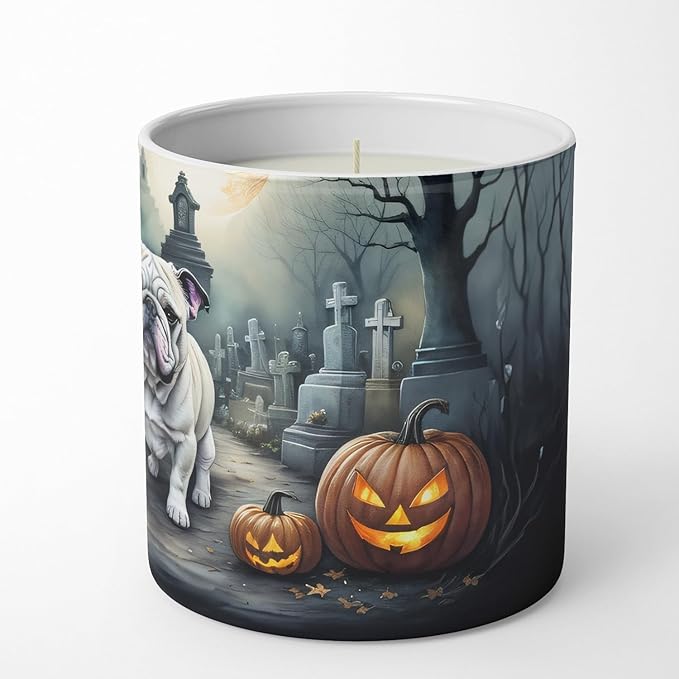 Caroline's Treasures DAC2039CDL English Bulldog Spooky Halloween Decorative Soy Candle Nature Soy Wax Essential Oil Home Decor Ideal for Bedroom Kitchen Bath Office Gift, 10 oz