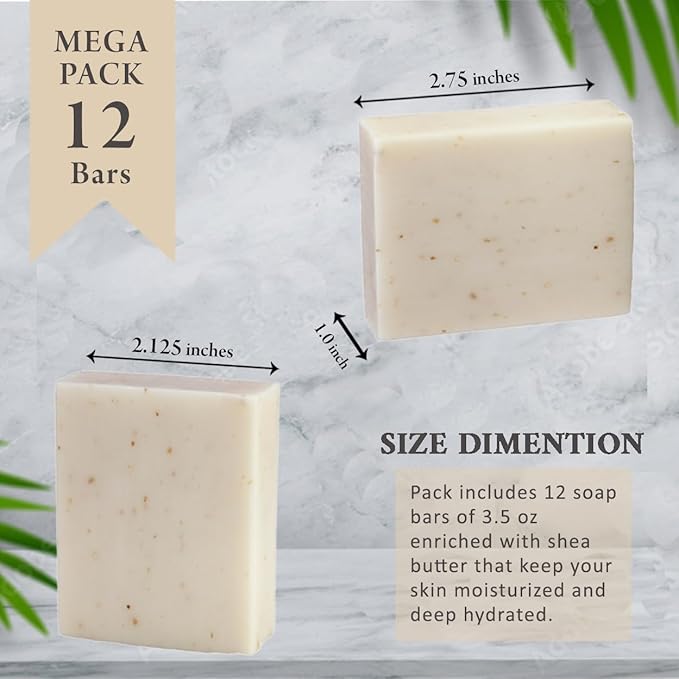 Oatmeal & Milk Scented Natural Soap Bars (5 Bars), 3.5oz Moisturizing French Triple Milled Soap Bars Enriched with Shea Butter - Pure Plant Oil Bath & Body