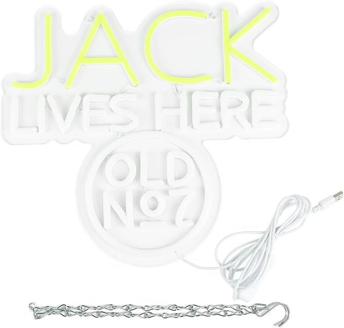 JACK Lives Here Neon Signs for Wall Decor,Neon Lights for Bedroom LED Signs Suitable for Man Cave,Doorplate,Christmas Gifts,5V Power Adapter(Wite+Yellow)