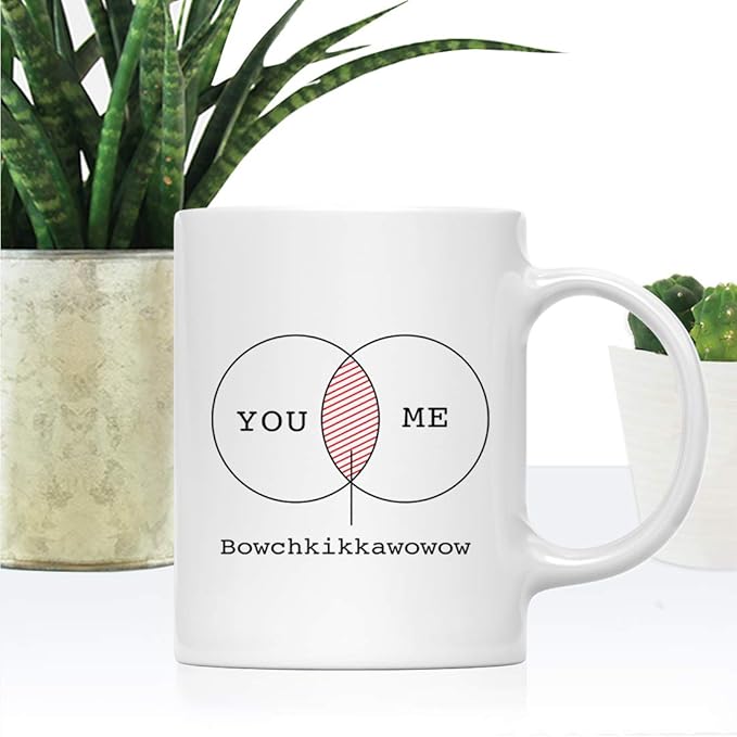 Andaz Press Valentine’s Day Funny 11oz. His Her Couples Coffee Mug Gift, You Me Bowckikkawowow, 1-Pack, Gift Box