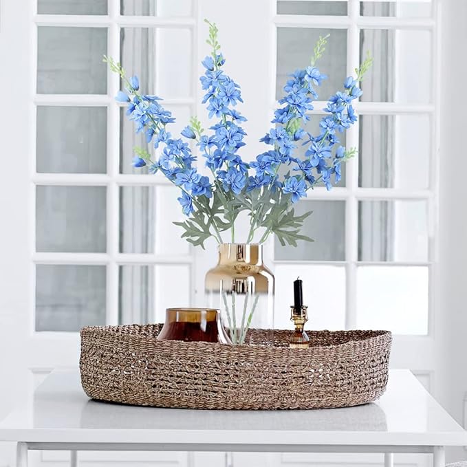 FERIAL Blue Silk Larkspur Flowers 4pcs Artificial Delphinium Faux Snapdragon Long Stem Fake Plant Spray Arrangement for Home Decor Indoor Outdoor Office Garden Wedding Table Vase Decor (Blue)