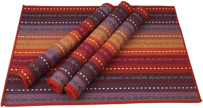 WAZAIGUR Hand Woven with 100% Cotton Placemats Colorful Placemats Braided Ribbed Durable Heat-Insulation Table Mats Set of 4,Rainbow