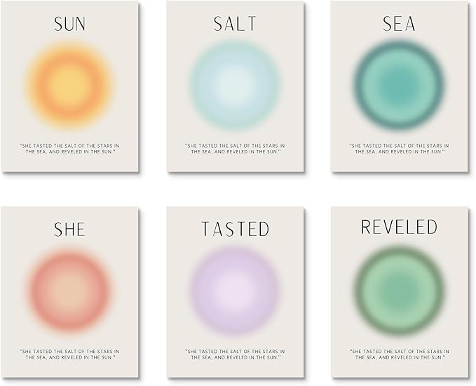Habseligkeit Angel Number Posters for Room Decor Aesthetic, Aura Wall Art Prints, Positive Gradient Home Decor for Girls Dorm Bedroom, Unframed, 8x10in, Set of 6