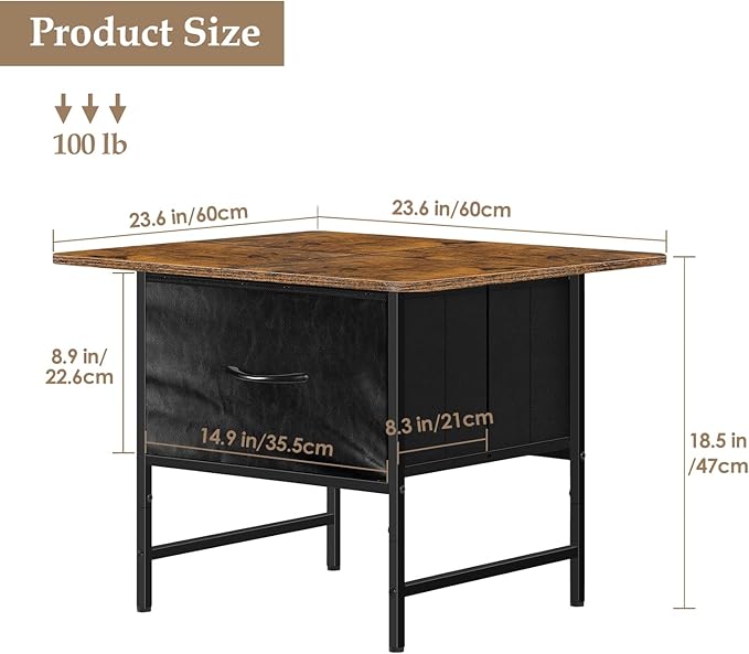 smusei Small Coffee Tables for Living Room Square Coffee Table with 2 Storage Drawers Farmhouse Center Table Tea Table for Living Room Bedroom Small Spaces Guest Room Balcony, Rustic Brown