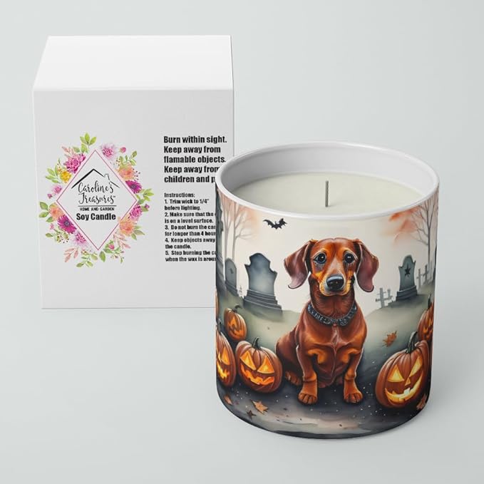 Caroline's Treasures DAC2035CDL Dachshund Spooky Halloween Decorative Soy Candle Nature Soy Wax Essential Oil Home Decor Ideal for Bedroom Kitchen Bath Office Gift, 10 oz