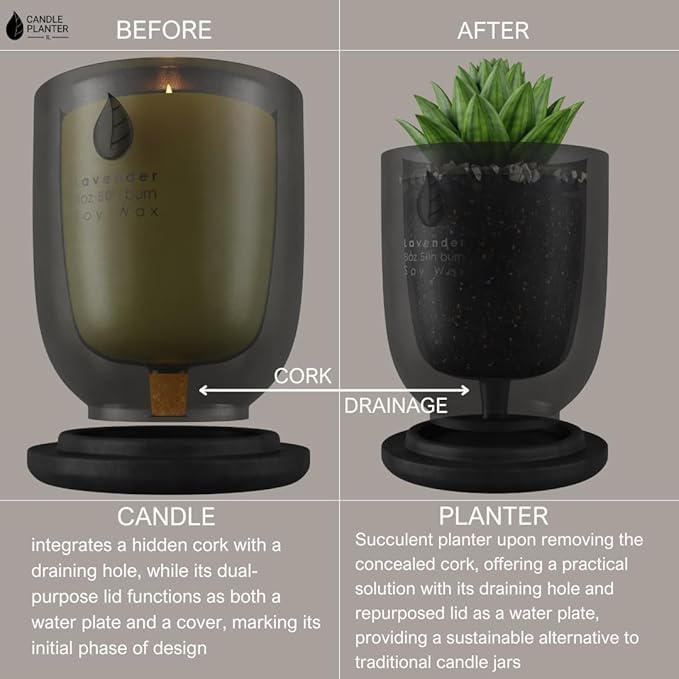 Matani Concrete Cement Candle Planter - Aromatherapy, Soy Candle & Dual Purpose Jar Candles, Strong Gift Candles - Grey Lavender
