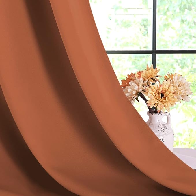 NICETOWN Halloween Burnt Orange Blackout Draperies Curtains for Kids Room, Window Treatment Thermal Insulated Solid Grommet Blackout Drape Panels for Bedroom (Set of 2, 70 by 72 inches)