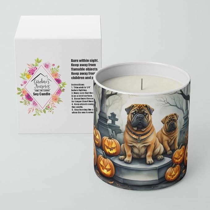 Caroline's Treasures DAC2052CDL Shar Pei Spooky Halloween Decorative Soy Candle Nature Soy Wax Essential Oil Home Decor Ideal for Bedroom Kitchen Bath Office Gift, 10 oz