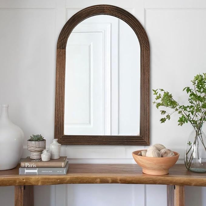 LOSOUR Arched Mirror, Farmhouse Decor Solid Wood Frame Wall Mirror, Bathroom Mirrors, Large Vintage Mirror for Bathroom, Living Room,Bedroom, Entryway, Hallway,Foyer (Coffee, 20inch*30inch)