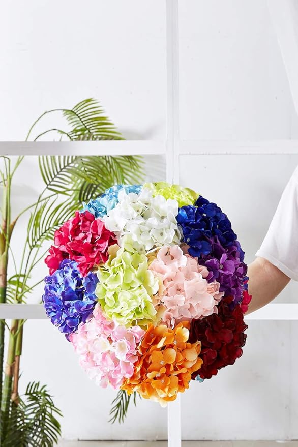 Artificial Hydrangea Flowers Blush Heads 10 Fake Hydrangea Silk Flowers for Wedding Centerpieces Bouquets DIY Floral Decor Home Decoration with Stems(VASE NOT Included)