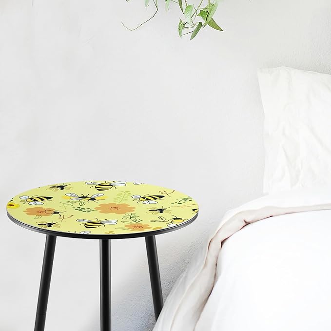 2 Packs Metal Mosaic Round Side Table 13.2" Small Outdoor Patio Round Accent Coffee Tables Indoor Corner Stand for Small Spaces Weather-Resistant for Balcony Plant Stand, Yellow Bee