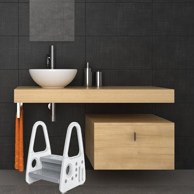 Toddler Step Stool for Bathroom Toilet Potty Training Children Step Ladder Step Stool for Kids with Safety Handles (Two Floor)