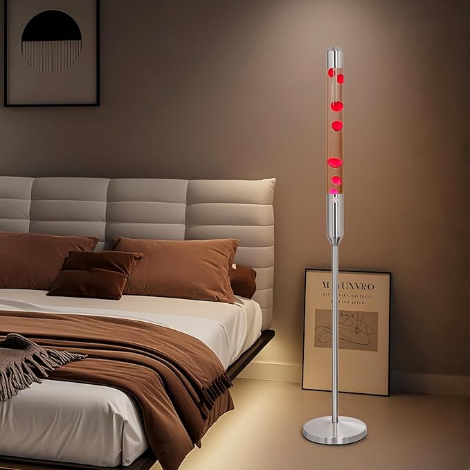 59-Inch Liquid Motion Lamp,Magma Lamp, Mood Relaxation Light,Suitable for Home Decoration, Living Room, Office, Bedroom, café (59 inch Clear Water red Wax/Silver)