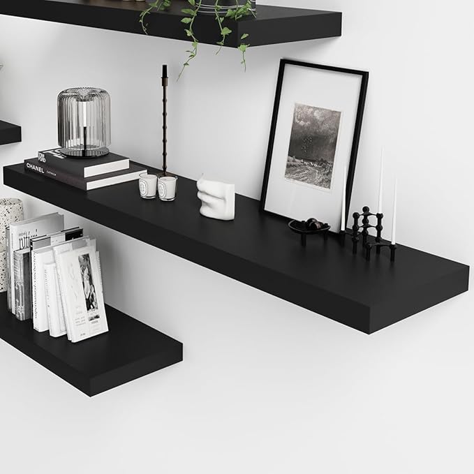WELLAND 48 inch Black Mission Floating Shelves for Wall, Bathroom Wall Mount Shelves, Wood Modern Display Shelves, Book Shelves,for Bedroom,Living Room and Kitchen