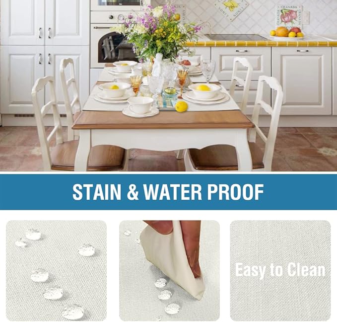 H.VERSAILTEX Linen Placemats Set of 6 Premium Solid Table Placemats for Dining Table Spill-Proof Waterproof Table Mats Heat-Resistant Kitchen Table Mats Washable, 12x18 inches, Ivory