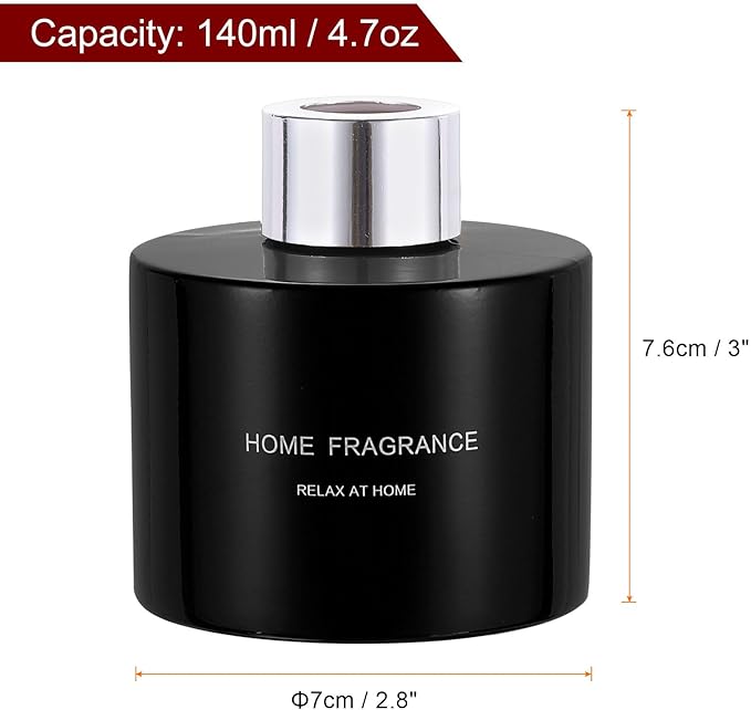 HARFINGTON Empty Glass Diffuser Bottle 140ml/4.7oz Refillable Fragrance Accessories Aromatherapy Jar Container for Replacement Reed Diffuser DIY Home Bathroom Black with Silver Tone Cap