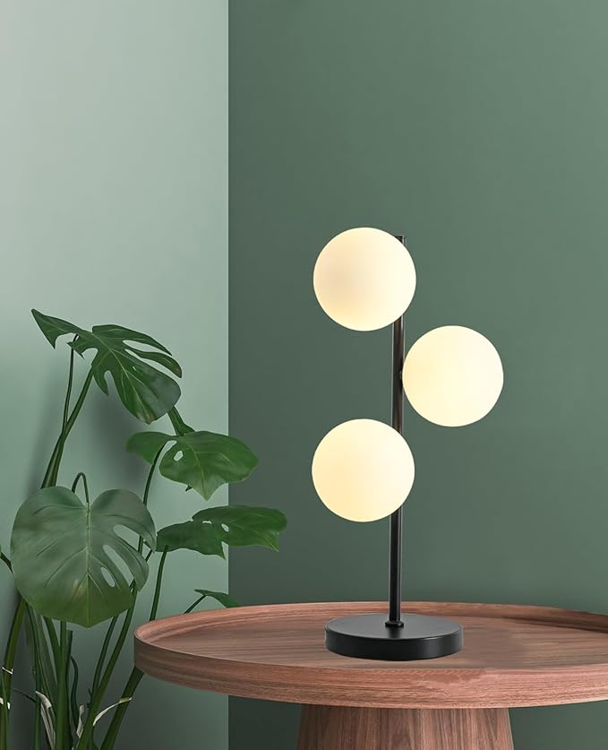 Black Globe Table Lamp Modern 3-Light Desk Light with Milk White Glass Shade Modern Nightstand Lamp for Bedroom Bedside End Table,G9 Bulb(Not Included)