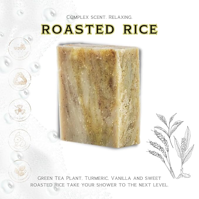 Roasted Rice Green Tea - Made in USA - All Natural Bath Soaps for All Skin Types - Plant Based, Cold Process and Handmade