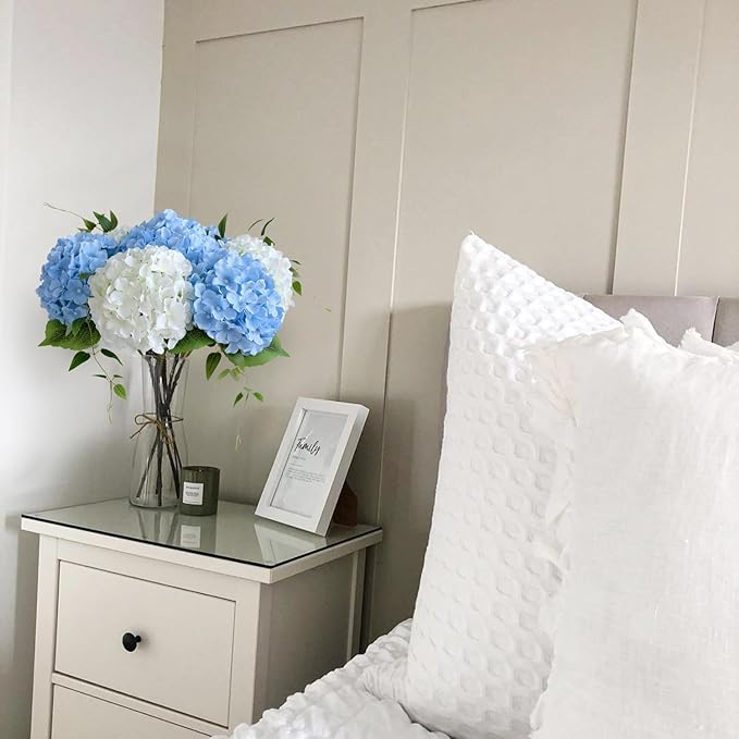 White Silk Flowers Hydrangea Artificial Flowers, 5Pcs 20Inch Large Lifelike Faux Flowers, Full Fake Artificial Hydrangeas with Stems for Bouquet Table Centerpieces Home Decoration