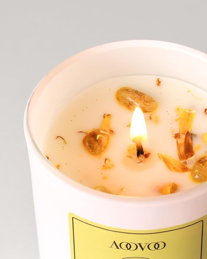 AOOVOO Vanilla Scented Candles for Women - Aromatherapy Candle with Crystals Inside, 7oz Soy Candles for Home Scented, Birthday Gifts Mothers Day Candle for Women Mom