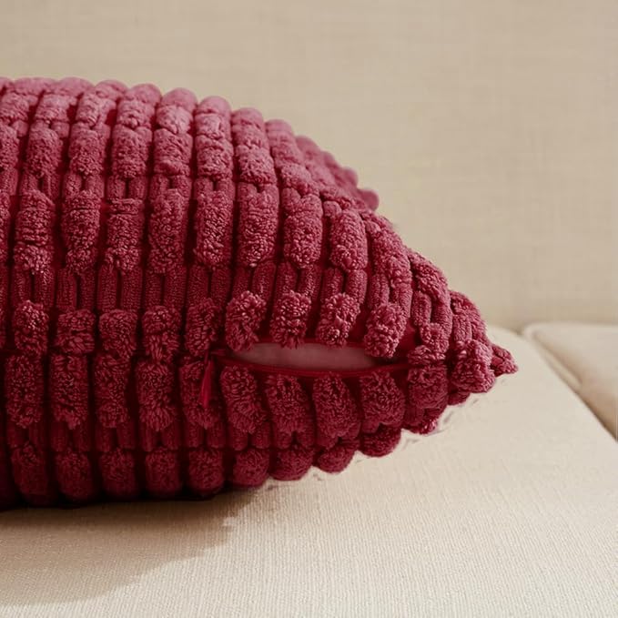 Fancy Homi 4 Packs Burgundy Decorative Throw Pillow Covers 16x24 Inch for Living Room Couch Bed, Holiday Christmas Home Decor Gift, Soft Plush Corduroy Cute Square Accent Cushion Case 40x60 cm