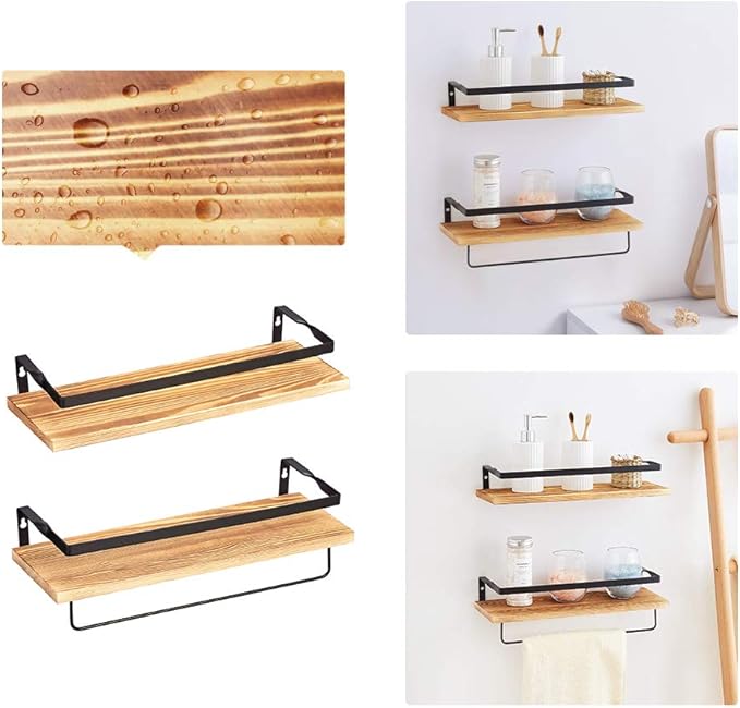 Coral Flower Floating Wall Mounted Shelves for Kitchen, Bathroom,Set of 2, 16.10inch, Brown